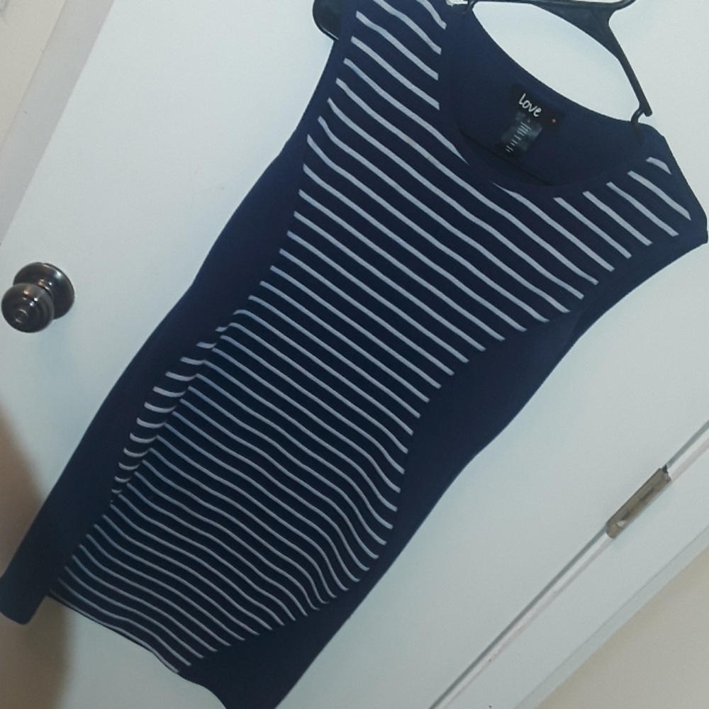 Blue and white striped dress